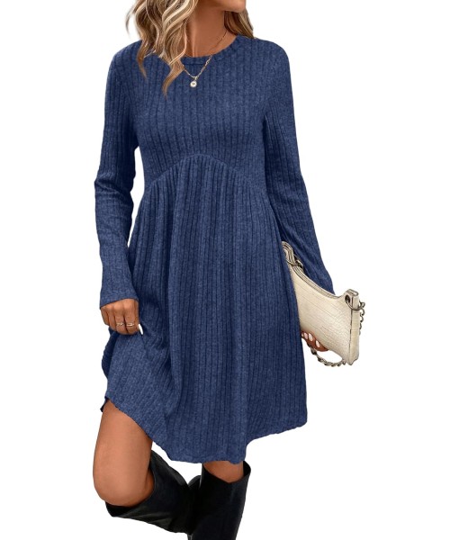OFEEFAN Long Sleeve Dress for Women Crew Neck Empire Waist Tunic Dress with Pockets