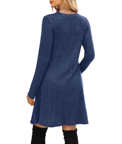 OFEEFAN Long Sleeve Dress for Women Crew Neck Empire Waist Tunic Dress with Pockets