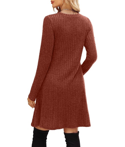 OFEEFAN Long Sleeve Dress for Women Crew Neck Empire Waist Tunic Dress with Pockets