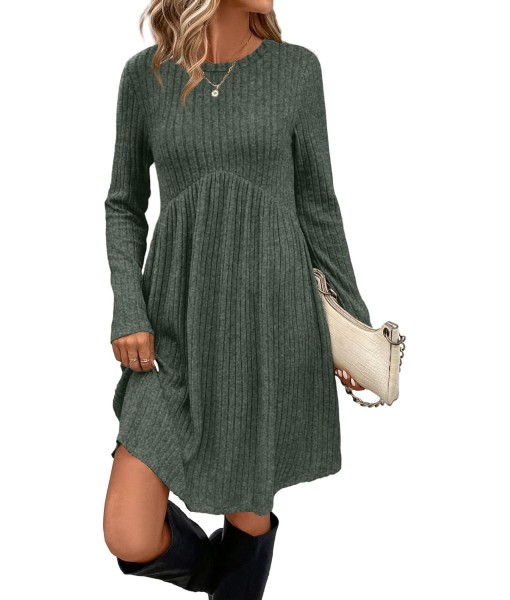 OFEEFAN Long Sleeve Dress for Women Crew Neck Empire Waist Tunic Dress with Pockets