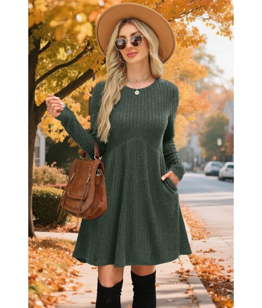 OFEEFAN Long Sleeve Dress for Women Crew Neck Empire Waist Tunic Dress with Pockets