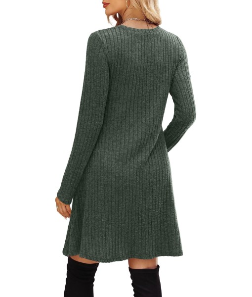 OFEEFAN Long Sleeve Dress for Women Crew Neck Empire Waist Tunic Dress with Pockets
