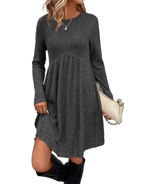 OFEEFAN Long Sleeve Dress for Women Crew Neck Empire Waist Tunic Dress with Pockets