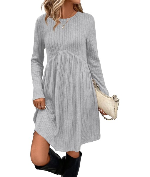 OFEEFAN Long Sleeve Dress for Women Crew Neck Empire Waist Tunic Dress with Pockets