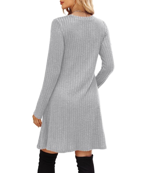 OFEEFAN Long Sleeve Dress for Women Crew Neck Empire Waist Tunic Dress with Pockets