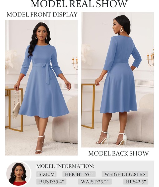 RUMIA Women's Cocktail Dresses 3/4 Sleeve Vintage Wedding Guest Dress (XS-3XL)