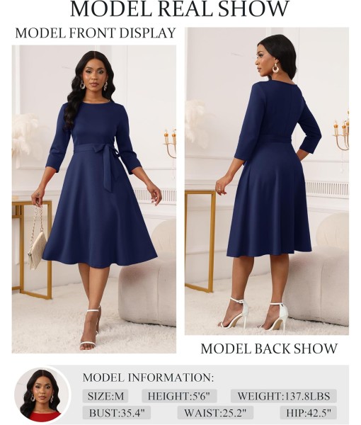 RUMIA Women's Cocktail Dresses 3/4 Sleeve Vintage Wedding Guest Dress (XS-3XL)