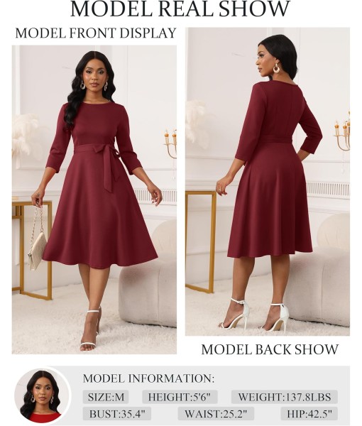 RUMIA Women's Cocktail Dresses 3/4 Sleeve Vintage Wedding Guest Dress (XS-3XL)