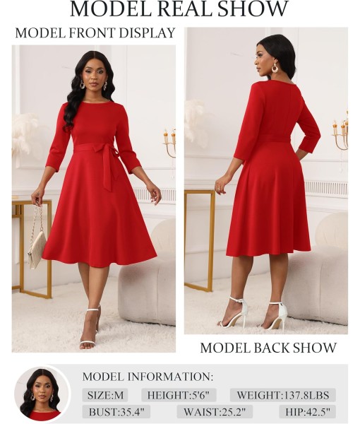 RUMIA Women's Cocktail Dresses 3/4 Sleeve Vintage Wedding Guest Dress (XS-3XL)