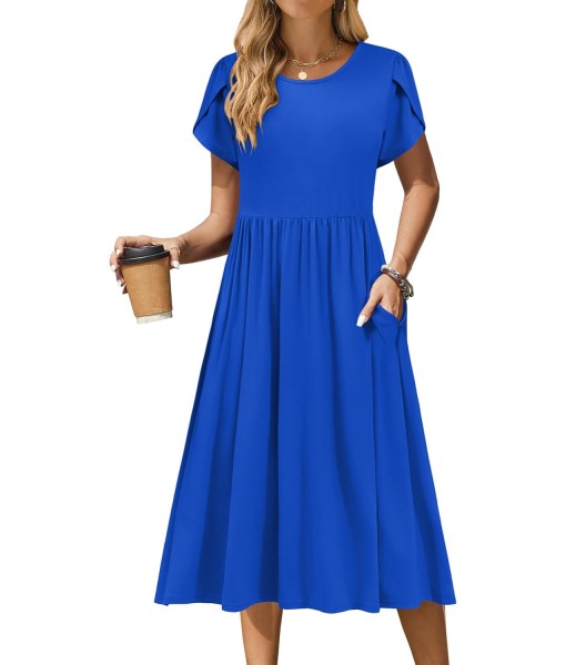 Zeagoo Women Summer Short Sleeve Midi Dress with Pockets Casual Aline Flowy Tshirt Dress Floral Vocation Beach Sundress