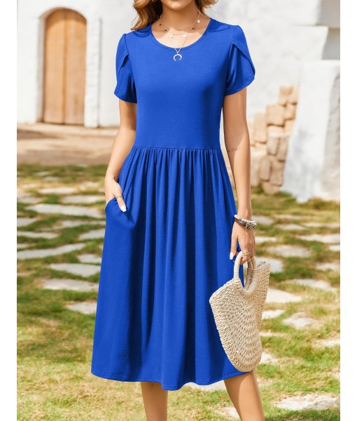 Zeagoo Women Summer Short Sleeve Midi Dress with Pockets Casual Aline Flowy Tshirt Dress Floral Vocation Beach Sundress