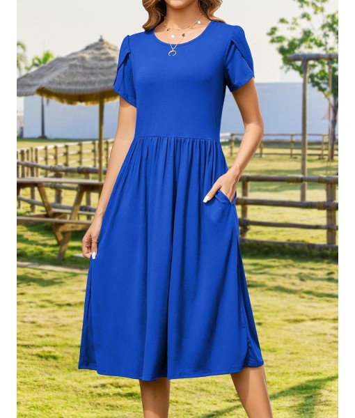 Zeagoo Women Summer Short Sleeve Midi Dress with Pockets Casual Aline Flowy Tshirt Dress Floral Vocation Beach Sundress