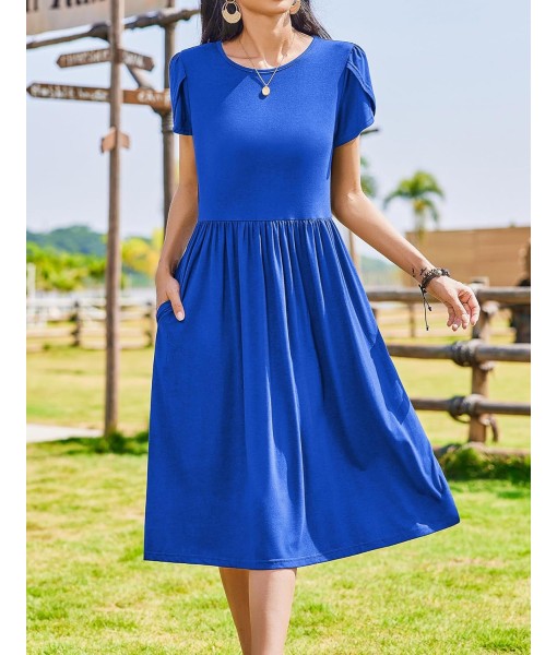 Zeagoo Women Summer Short Sleeve Midi Dress with Pockets Casual Aline Flowy Tshirt Dress Floral Vocation Beach Sundress
