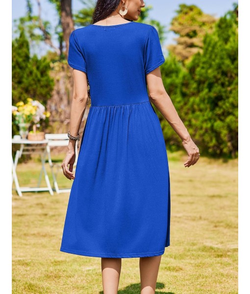 Zeagoo Women Summer Short Sleeve Midi Dress with Pockets Casual Aline Flowy Tshirt Dress Floral Vocation Beach Sundress