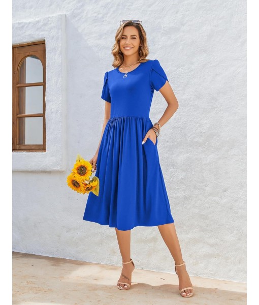 Zeagoo Women Summer Short Sleeve Midi Dress with Pockets Casual Aline Flowy Tshirt Dress Floral Vocation Beach Sundress