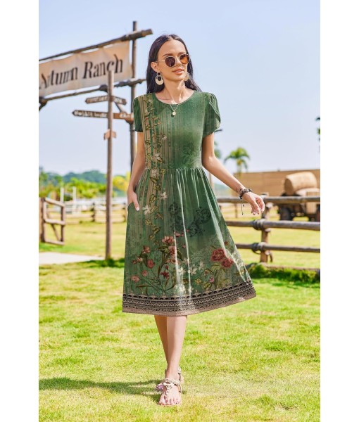Zeagoo Women Summer Short Sleeve Midi Dress with Pockets Casual Aline Flowy Tshirt Dress Floral Vocation Beach Sundress
