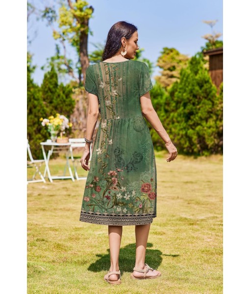 Zeagoo Women Summer Short Sleeve Midi Dress with Pockets Casual Aline Flowy Tshirt Dress Floral Vocation Beach Sundress