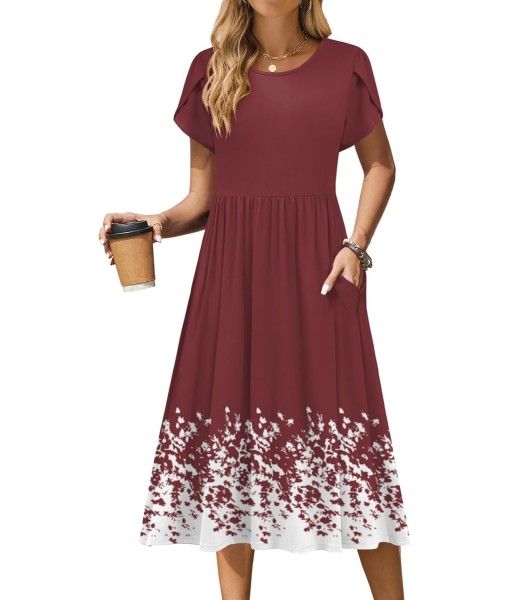 Zeagoo Women Summer Short Sleeve Midi Dress with Pockets Casual Aline Flowy Tshirt Dress Floral Vocation Beach Sundress