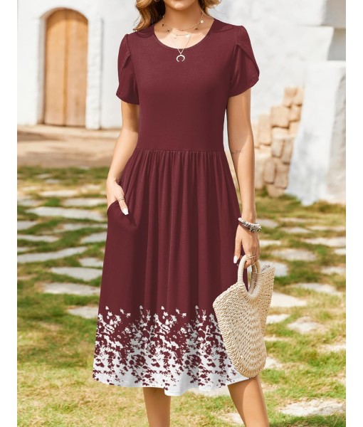 Zeagoo Women Summer Short Sleeve Midi Dress with Pockets Casual Aline Flowy Tshirt Dress Floral Vocation Beach Sundress