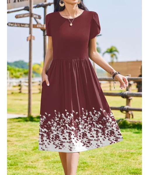 Zeagoo Women Summer Short Sleeve Midi Dress with Pockets Casual Aline Flowy Tshirt Dress Floral Vocation Beach Sundress