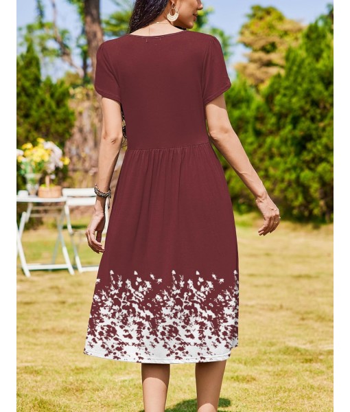 Zeagoo Women Summer Short Sleeve Midi Dress with Pockets Casual Aline Flowy Tshirt Dress Floral Vocation Beach Sundress