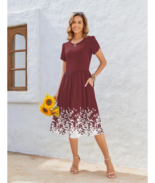 Zeagoo Women Summer Short Sleeve Midi Dress with Pockets Casual Aline Flowy Tshirt Dress Floral Vocation Beach Sundress