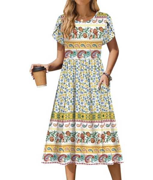 Zeagoo Women Summer Short Sleeve Midi Dress with Pockets Casual Aline Flowy Tshirt Dress Floral Vocation Beach Sundress