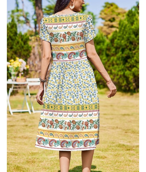 Zeagoo Women Summer Short Sleeve Midi Dress with Pockets Casual Aline Flowy Tshirt Dress Floral Vocation Beach Sundress