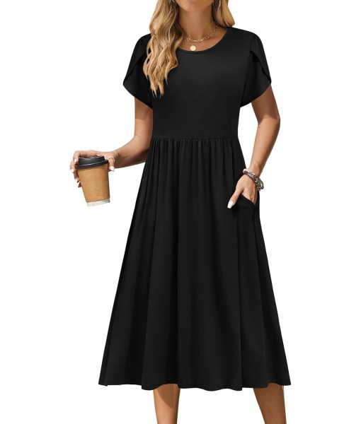 Zeagoo Women Summer Short Sleeve Midi Dress with Pockets Casual Aline Flowy Tshirt Dress Floral Vocation Beach Sundress