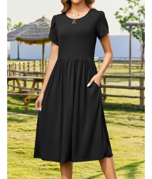 Zeagoo Women Summer Short Sleeve Midi Dress with Pockets Casual Aline Flowy Tshirt Dress Floral Vocation Beach Sundress