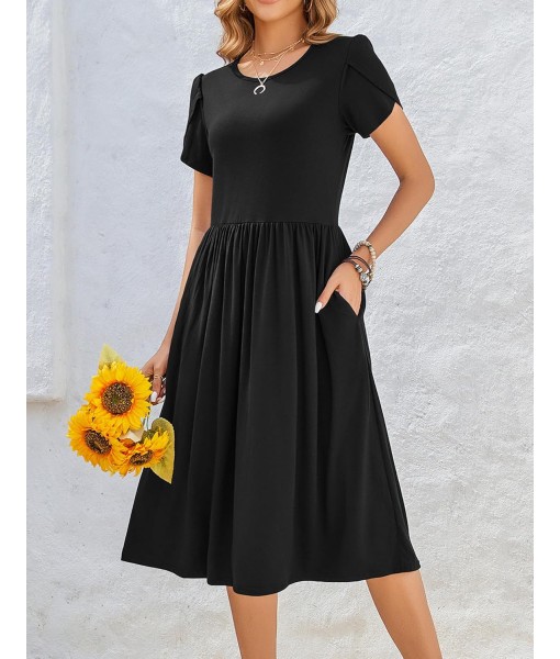 Zeagoo Women Summer Short Sleeve Midi Dress with Pockets Casual Aline Flowy Tshirt Dress Floral Vocation Beach Sundress