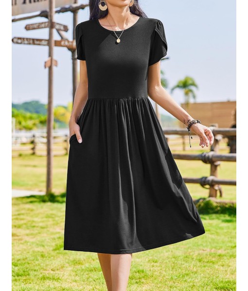 Zeagoo Women Summer Short Sleeve Midi Dress with Pockets Casual Aline Flowy Tshirt Dress Floral Vocation Beach Sundress
