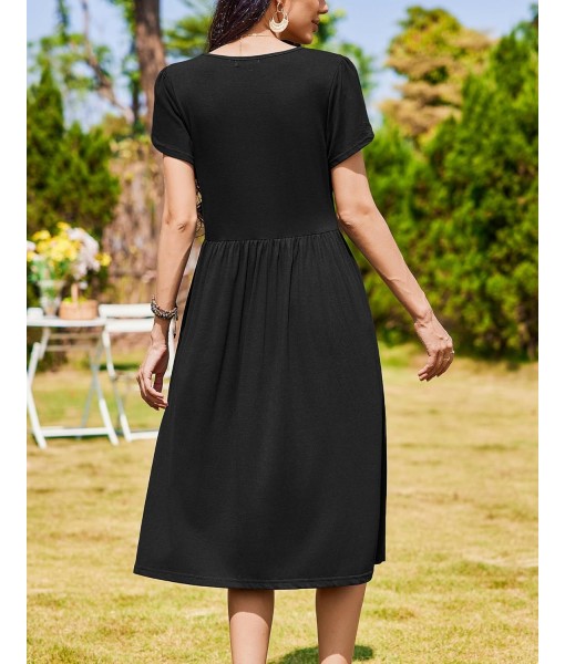 Zeagoo Women Summer Short Sleeve Midi Dress with Pockets Casual Aline Flowy Tshirt Dress Floral Vocation Beach Sundress