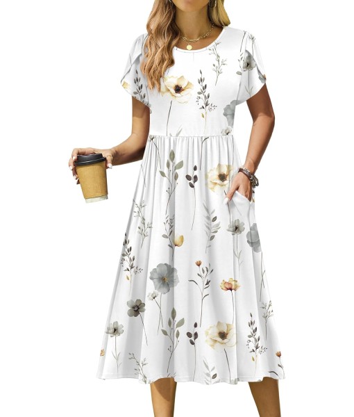 Zeagoo Women Summer Short Sleeve Midi Dress with Pockets Casual Aline Flowy Tshirt Dress Floral Vocation Beach Sundress