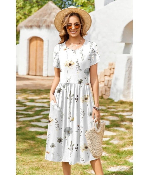 Zeagoo Women Summer Short Sleeve Midi Dress with Pockets Casual Aline Flowy Tshirt Dress Floral Vocation Beach Sundress