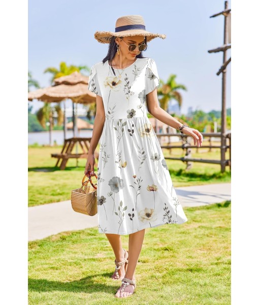 Zeagoo Women Summer Short Sleeve Midi Dress with Pockets Casual Aline Flowy Tshirt Dress Floral Vocation Beach Sundress