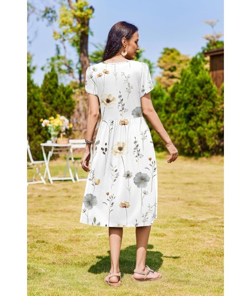 Zeagoo Women Summer Short Sleeve Midi Dress with Pockets Casual Aline Flowy Tshirt Dress Floral Vocation Beach Sundress