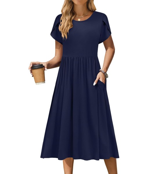 Zeagoo Women Summer Short Sleeve Midi Dress with Pockets Casual Aline Flowy Tshirt Dress Floral Vocation Beach Sundress