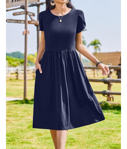 Zeagoo Women Summer Short Sleeve Midi Dress with Pockets Casual Aline Flowy Tshirt Dress Floral Vocation Beach Sundress