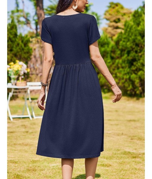 Zeagoo Women Summer Short Sleeve Midi Dress with Pockets Casual Aline Flowy Tshirt Dress Floral Vocation Beach Sundress