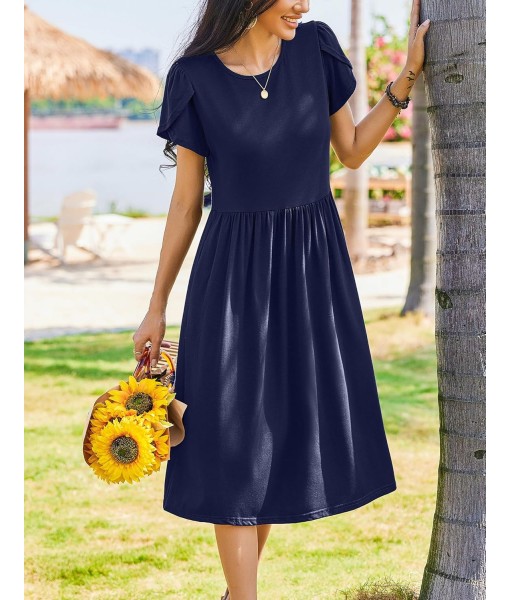 Zeagoo Women Summer Short Sleeve Midi Dress with Pockets Casual Aline Flowy Tshirt Dress Floral Vocation Beach Sundress