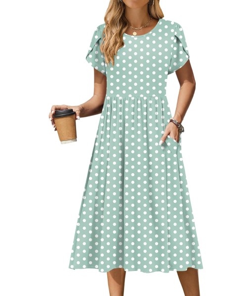 Zeagoo Women Summer Short Sleeve Midi Dress with Pockets Casual Aline Flowy Tshirt Dress Floral Vocation Beach Sundress