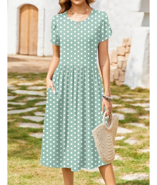Zeagoo Women Summer Short Sleeve Midi Dress with Pockets Casual Aline Flowy Tshirt Dress Floral Vocation Beach Sundress