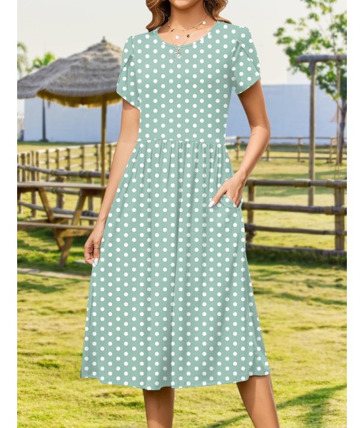 Zeagoo Women Summer Short Sleeve Midi Dress with Pockets Casual Aline Flowy Tshirt Dress Floral Vocation Beach Sundress