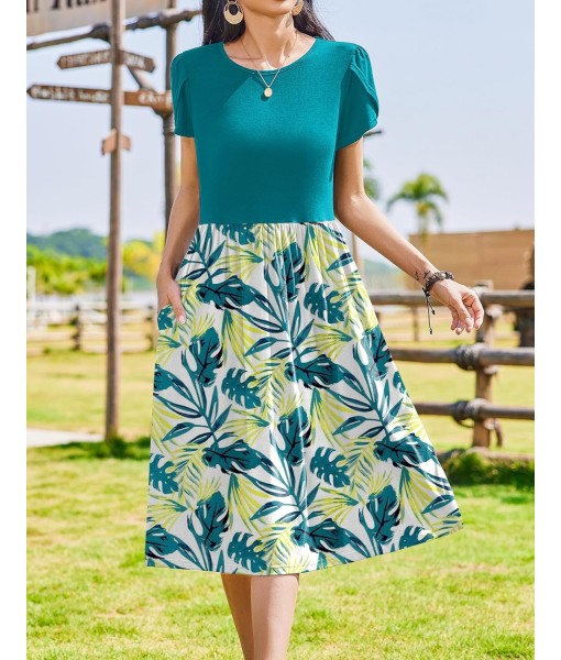 Zeagoo Women Summer Short Sleeve Midi Dress with Pockets Casual Aline Flowy Tshirt Dress Floral Vocation Beach Sundress