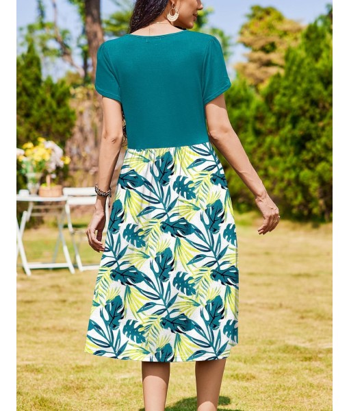 Zeagoo Women Summer Short Sleeve Midi Dress with Pockets Casual Aline Flowy Tshirt Dress Floral Vocation Beach Sundress
