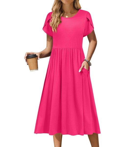 Zeagoo Women Summer Short Sleeve Midi Dress with Pockets Casual Aline Flowy Tshirt Dress Floral Vocation Beach Sundress