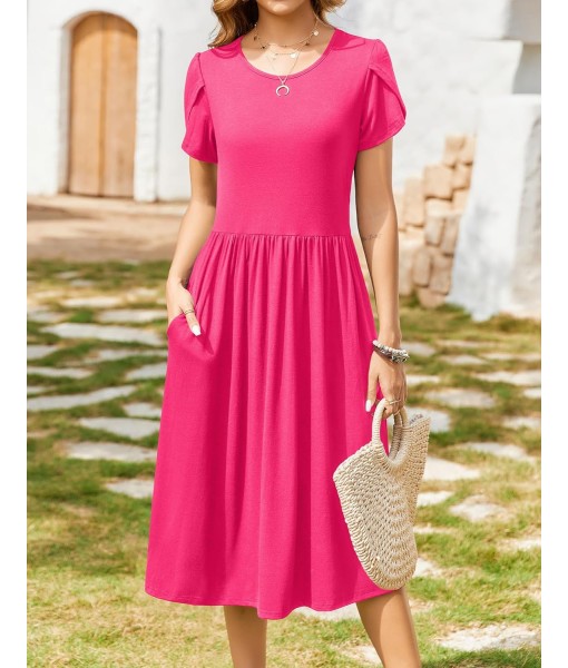 Zeagoo Women Summer Short Sleeve Midi Dress with Pockets Casual Aline Flowy Tshirt Dress Floral Vocation Beach Sundress