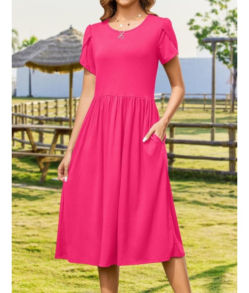 Zeagoo Women Summer Short Sleeve Midi Dress with Pockets Casual Aline Flowy Tshirt Dress Floral Vocation Beach Sundress