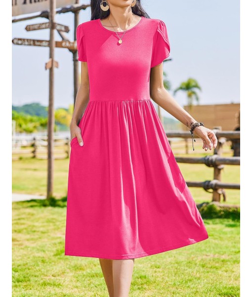 Zeagoo Women Summer Short Sleeve Midi Dress with Pockets Casual Aline Flowy Tshirt Dress Floral Vocation Beach Sundress